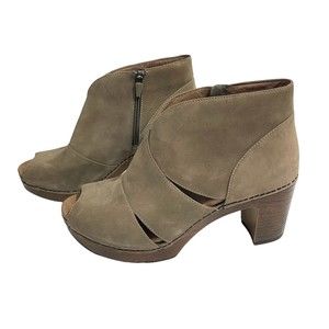 Dansko Ankle Booties Womens 41 Delphina Nubuck Clog Side Zip Peep Toe Cut Out
